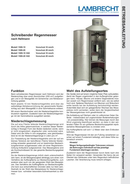 NIEDERSCHLAGSMESSER - metes technology GmbH