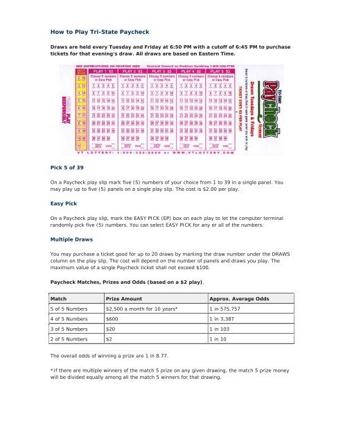 How to Play Tri-State Paycheck - Vermont Lottery