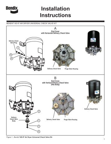 AD9 Universal Check Valve Kit with Install Info for Bendix Air Dryer