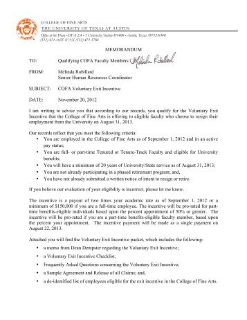 20121120 MEMO Robillard to Qualifying Faculty RE Exit Incentive