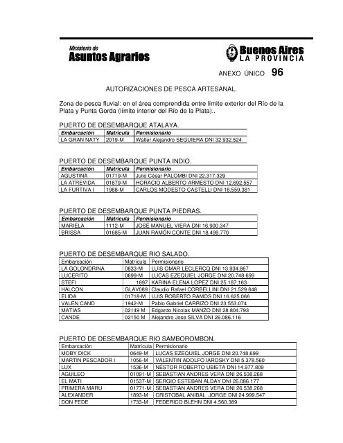 ANEXO ÃNICO 96 AUTORIZACIONES DE PESCA ARTESANAL ...