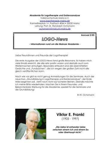 LOGO-News - Akademie fÃ¼r Logotherapie und Existenzanalyse Mainz