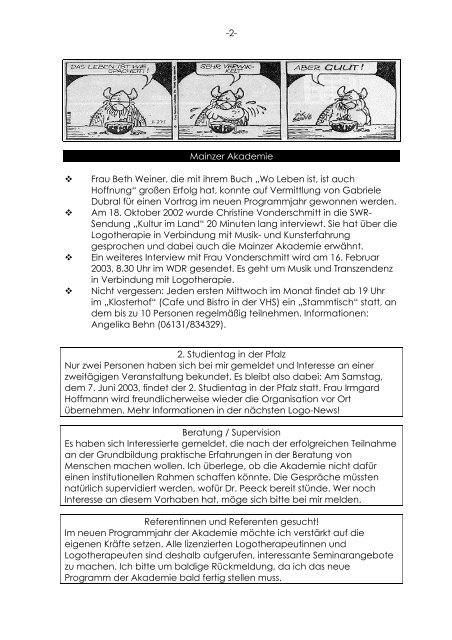 LOGO-News - Akademie fÃ¼r Logotherapie und Existenzanalyse Mainz