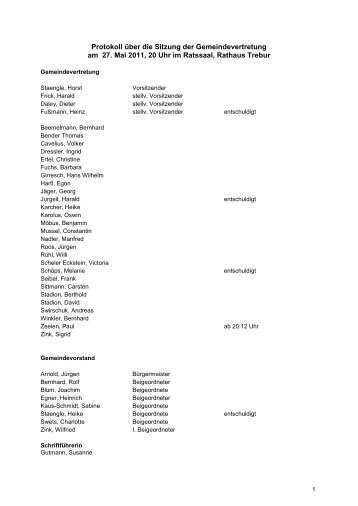 Protokoll über die Sitzung der Gemeindevertretung - Gemeinde Trebur