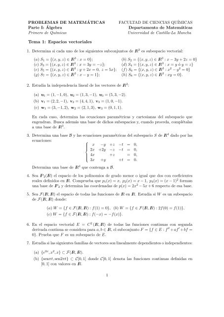 Tema 1 Espacios Vectoriales Departamento De Matema Ticas
