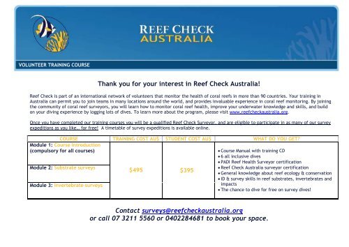 Reef Check Australia Training Course Outline Module 1