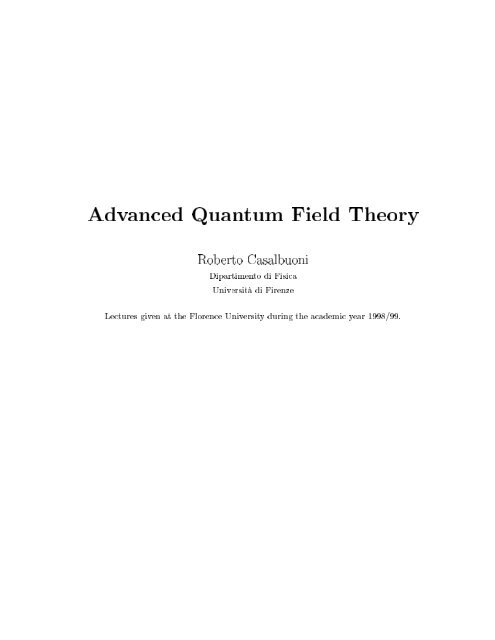 Advanced Quantum Field Theory