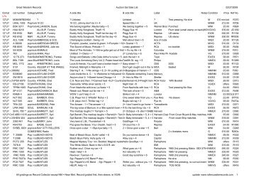 Great Western Records Auction Set Sale List 02/27/2009 All ...