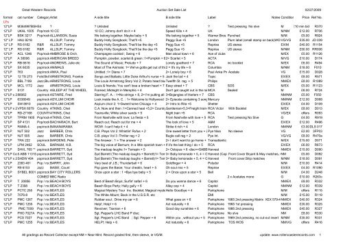 Great Western Records Auction Set Sale List 02/27/2009 All ...