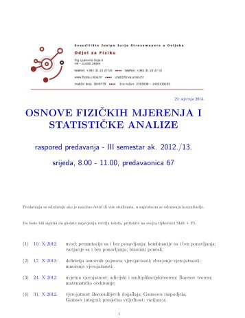 OSNOVE FIZIËCKIH MJERENJA I STATISTIËCKE ANALIZE