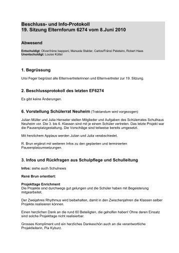 Beschluss- und Info-Protokoll der 16 - Elternforum 6274