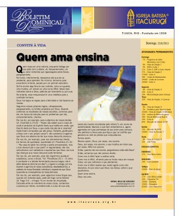 Quem ama ensina - Igreja Batista ItacuruÃ§Ã¡