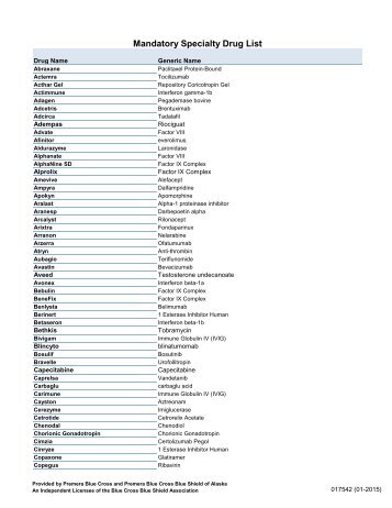 View the Mandatory Specialty Drug List - Premera Blue Cross