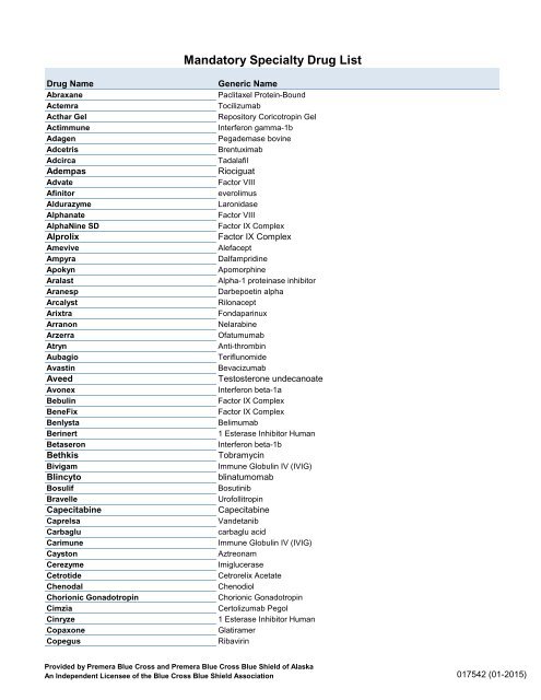 View the Mandatory Specialty Drug List - Premera Blue Cross