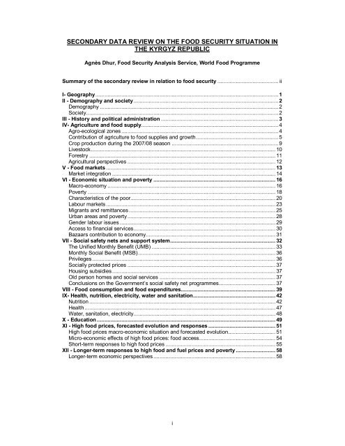 secondary data review on the food security situation in the kyrgyz ...