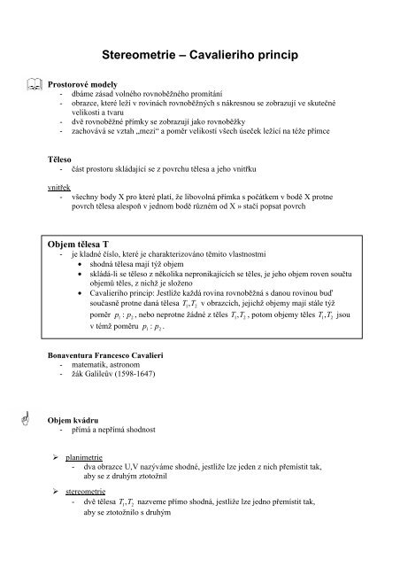 Stereometrie – Cavalieriho princip - eAMOS