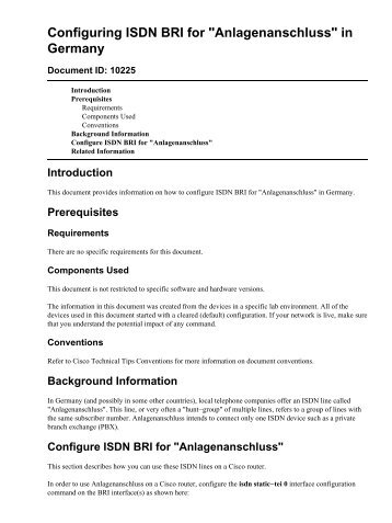 Cisco - Configuring ISDN BRI for "Anlagenanschluss" in Germany