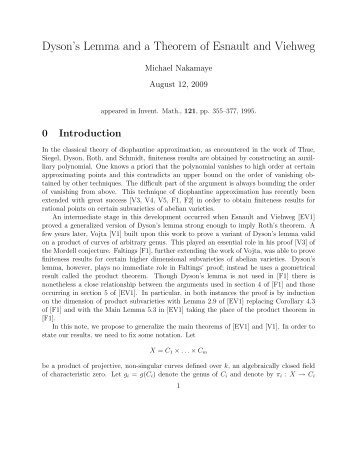 Dyson's Lemma and a Theorem of Esnault and Viehweg