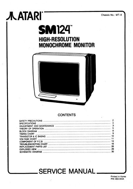 Atari SM124 Service Manual P/N 483-303A (MT-9) [undated]