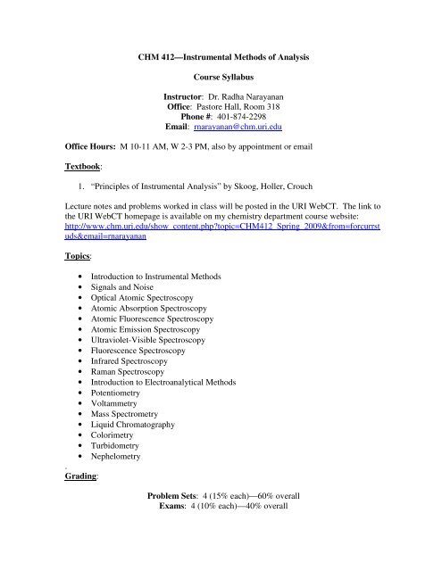 Instrument Analysis Course CHM 412—Instrumental Methods of Analysis Course Syllabus - URI ...