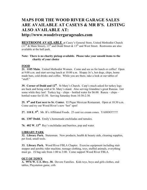 MAPS FOR THE WOOD RIVER GARAGE SALES ARE AVAILABLE ...