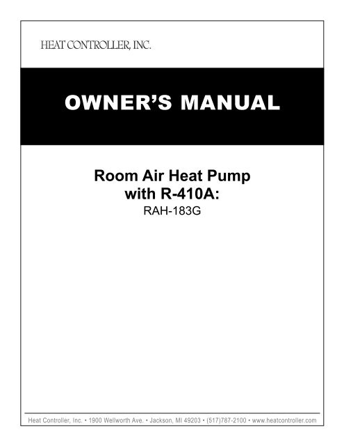 OWNER'S MANUAL - Comfort-Aire