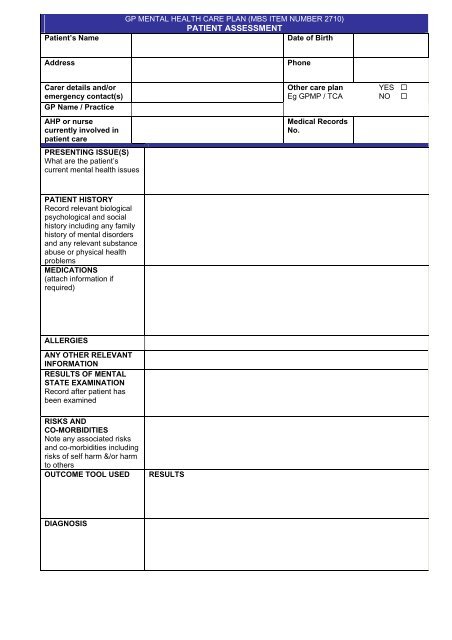 Gp Mental Health Care Plan mbs Item Number Creative Focus