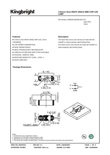 3.0mmx1.0mm RIGHT ANGLE SMD CHIP LED LAMP Features ...