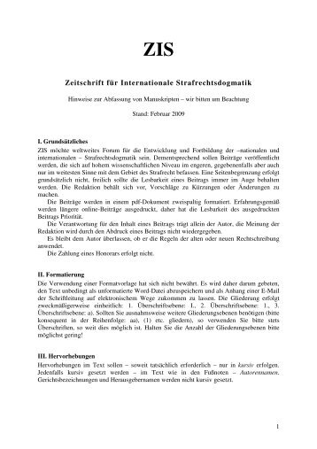 Zeitschrift für Internationale Strafrechtsdogmatik - ZIS