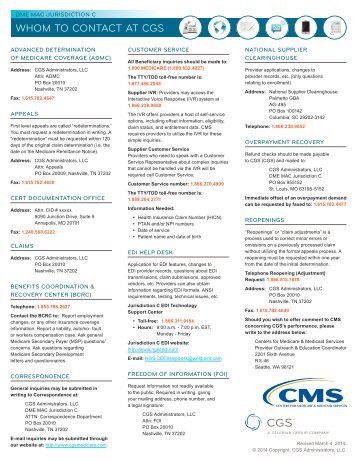 Whom to Contact at CGS DME MAC Jurisdiction C