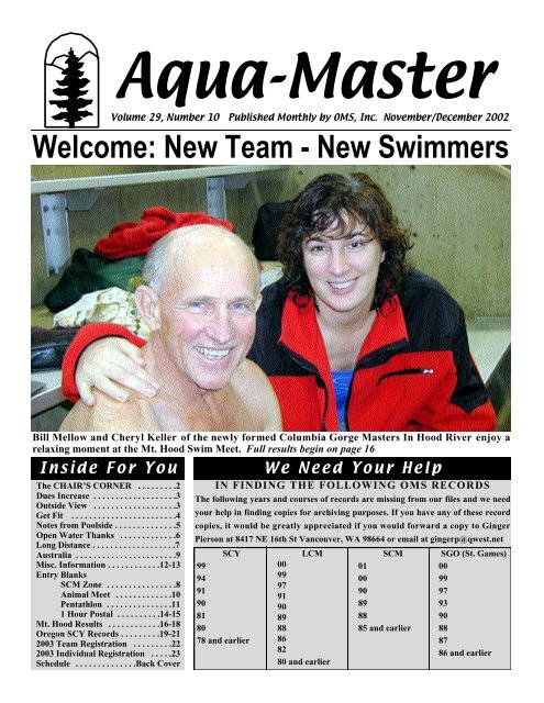 Welcome: New Team - New Swimmers - Oregon Masters Swimming