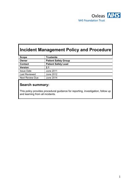 Incident Management Policy and Procedure 652.0 KB - Oxleas NHS ...