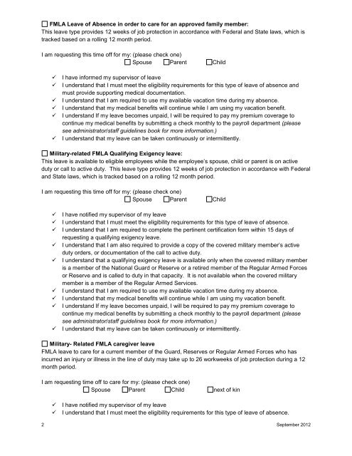 FMLA and Personal Leave of Absence Request Form