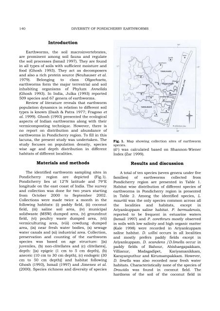 Diversity, distribution and abundance of earthworms in Pondicherry ...