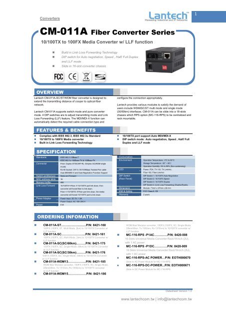 CM-011A Fiber Converter Series - Lantech Communications Global ...