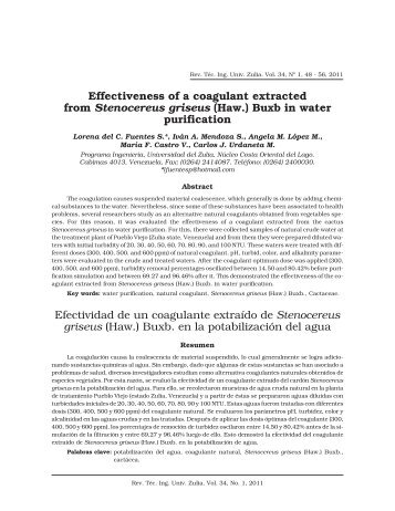Efectividad de un coagulante extraÃ­do de Stenocereus griseus (Haw.)