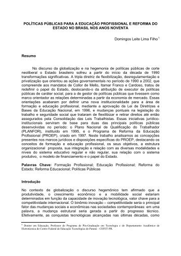 polÃƒÂ­ticas pÃƒÂºblicas para a educaÃƒÂ§ÃƒÂ£o profissional e reforma do estado ...