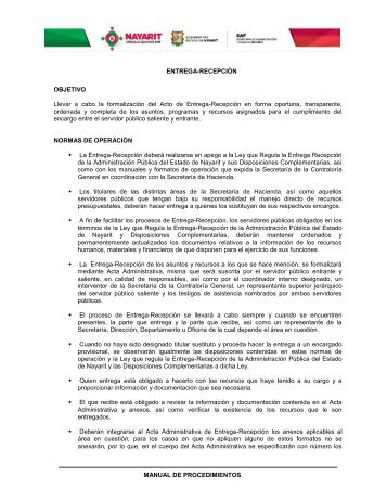 MANUAL DE PROCEDIMIENTOS ENTREGA-RECEPCIÃN ...