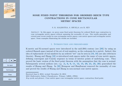 SOME FIXED POINT THEOREMS FOR ORDERED REICH TYPE ...