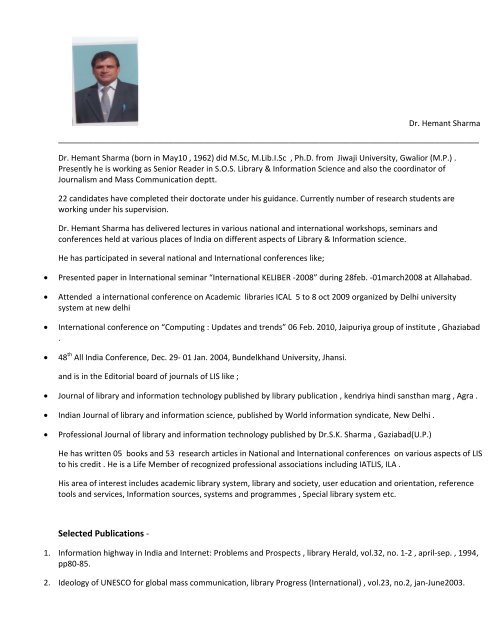 Dr. Hemant Sharma - Jiwaji University