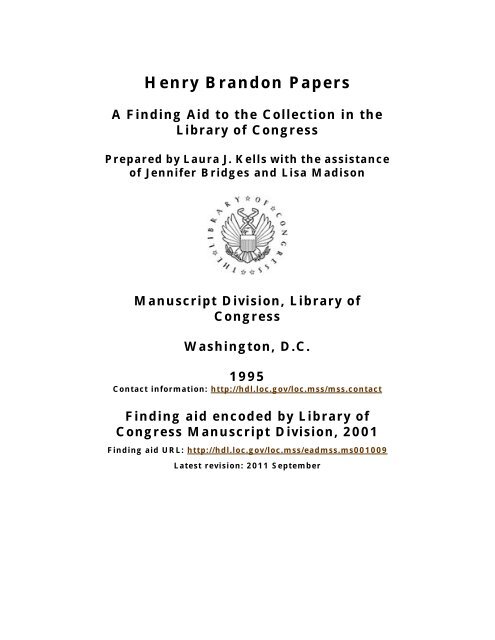 Henry Brandon Papers - American Memory - Library of Congress
