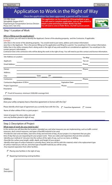 Encroachment Permit Application - City of Springfield