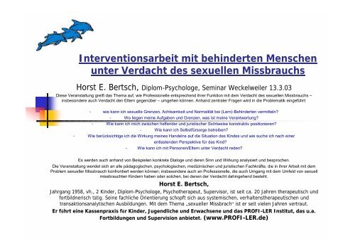 Interventionsarbeit mit behinderten Menschen unter ... - Horst Bertsch