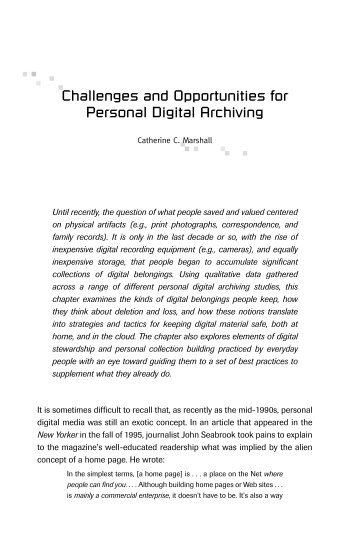 Challenges and Opportunities for Personal Digital Archiving