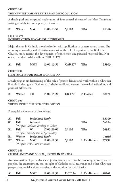 FaLL/Winter 2013/2014 - St. Joseph's College - University of Alberta
