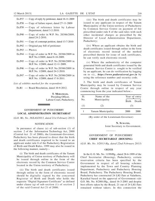 Government Notifications - Government of Puducherry