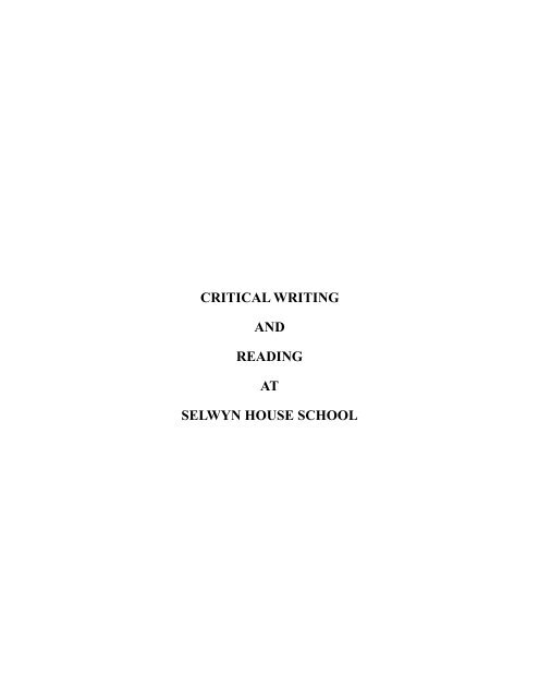 Senior English Critical Writing Handbook - Selwyn House School