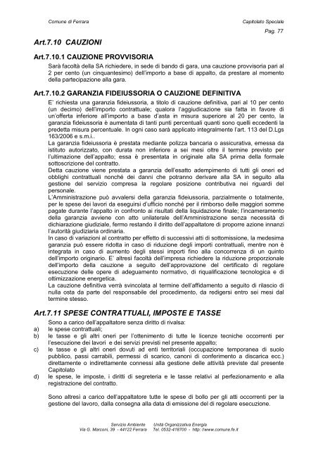 CAPITOLATO SPECIALE DI APPALTO - Comune di Ferrara