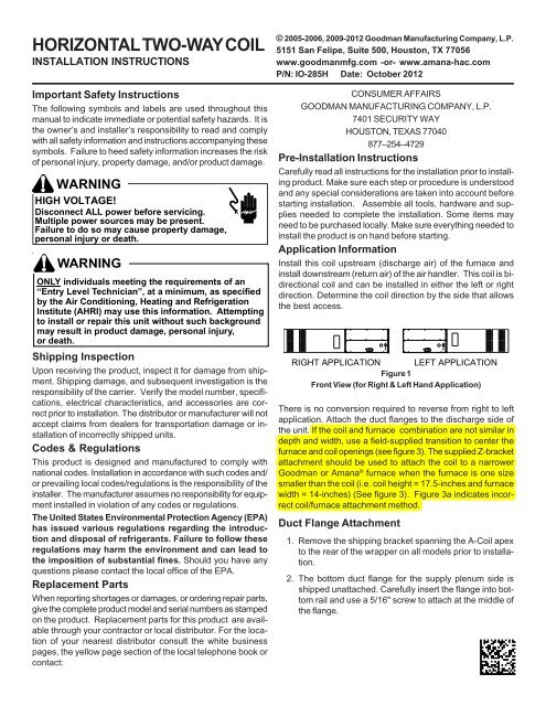 HORIZONTAL TWO-WAY COIL - Alpine Home Air Products