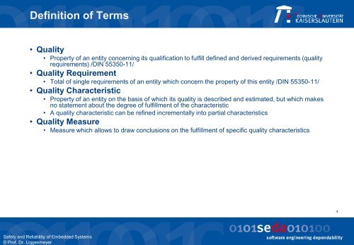 Definition of Terms - Software Engineering: Dependability